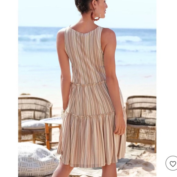 LASCANA Striped Flowy Tiered Sleeveless A-Line Summer Dress Beige 38 - Picture 3 of 15